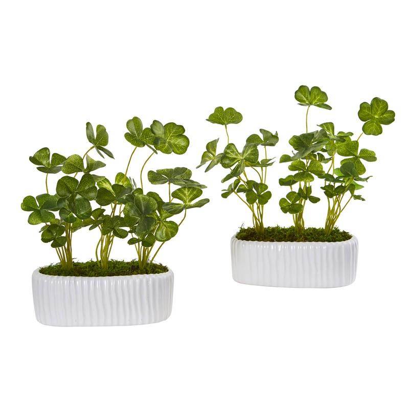 10" Clover Artificial Plant in White Planter (Set of 2)