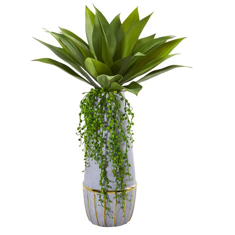 15" Agave Succulent Artificial Plant in Stoneware Planter