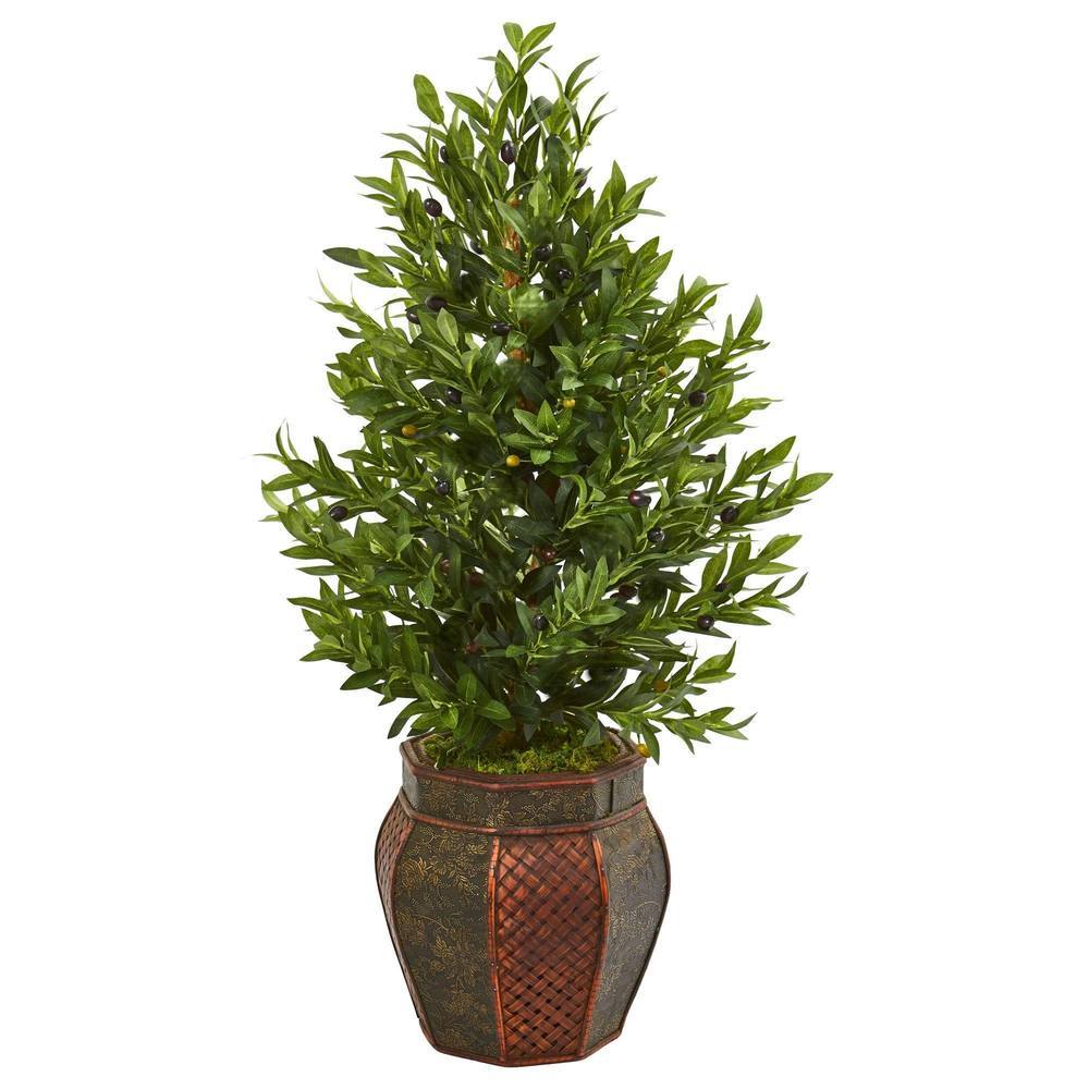 40" Olive Cone Topiary Artificial Tree in Decorative Planter