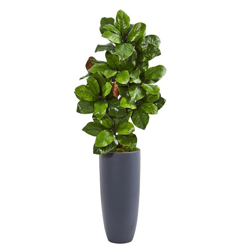 44" Magnolia Leaf Artificial Plant in Gray Planter
