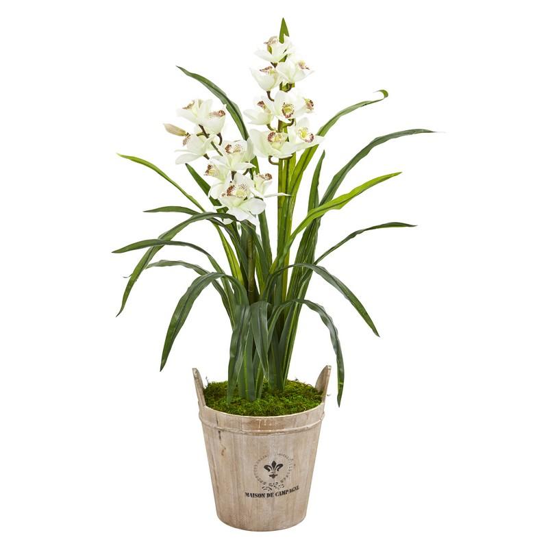 3.5" Cymbidium Orchid Artificial Plant in farmhouse Planter