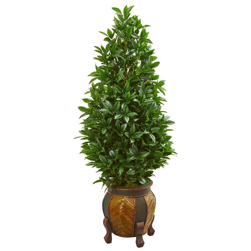 56" Bay Leaf Cone Topiary Artificial Tree in Decorative Planter