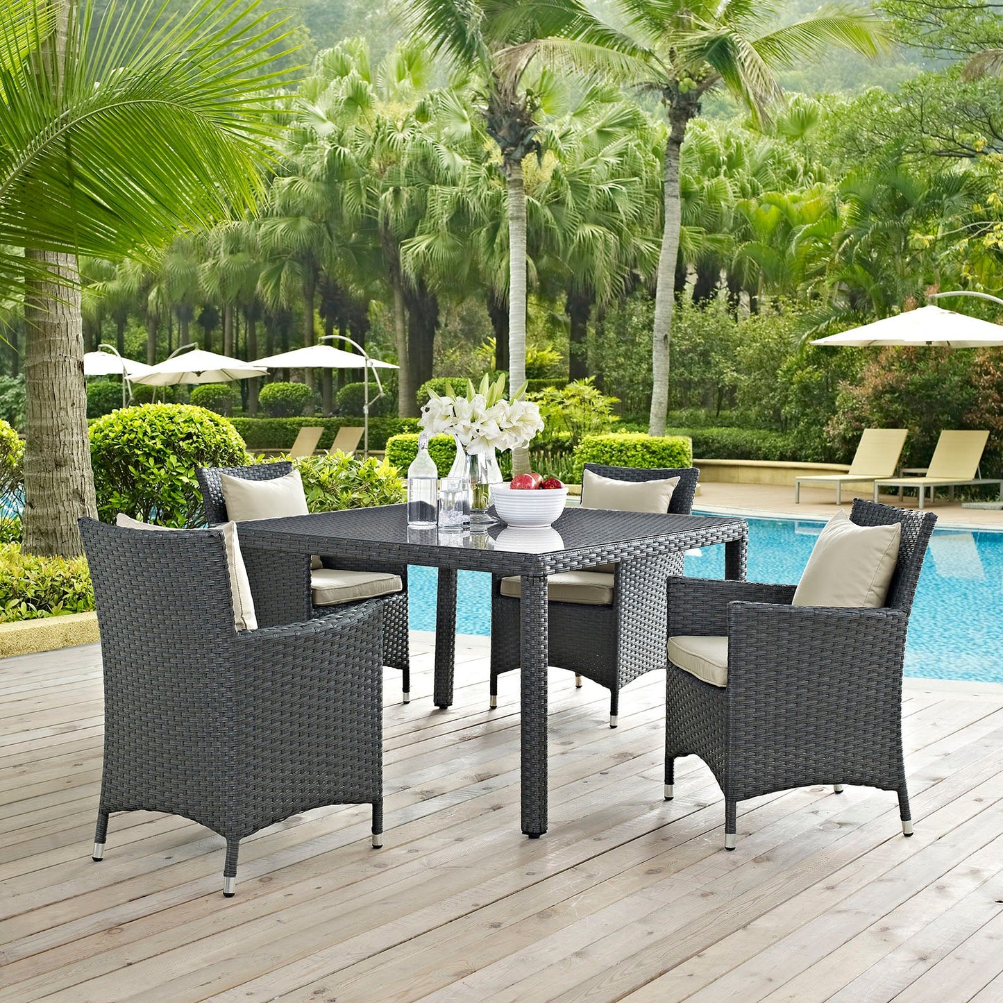 Sojourn 4 Piece Outdoor Patio Sunbrella¨ Dining Set by Modway