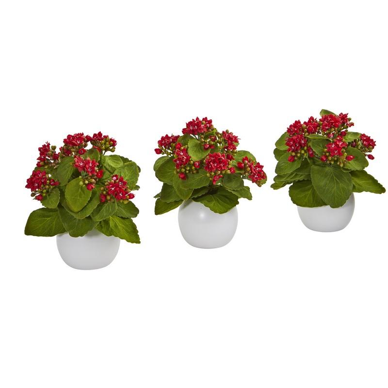 8" Kalanchoe Artificial Plant in White Vase (Set of 3)