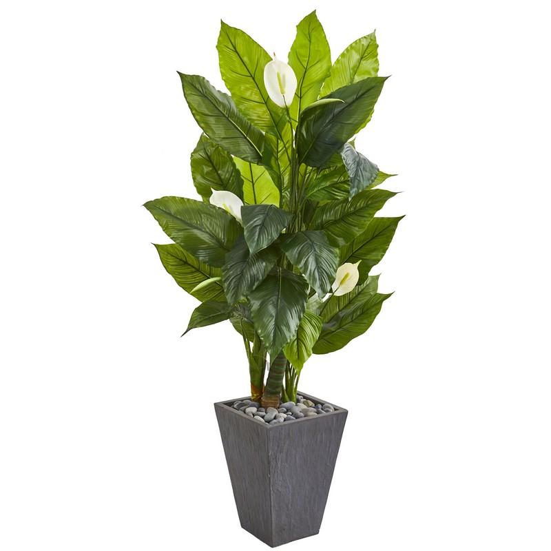 63" Spathyfillum Artificial Plant in Slate Planter (Real Touch)