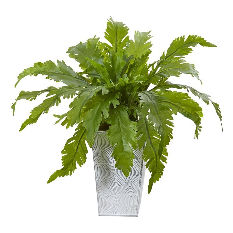 15" Fern Artificial Plant in White Planter