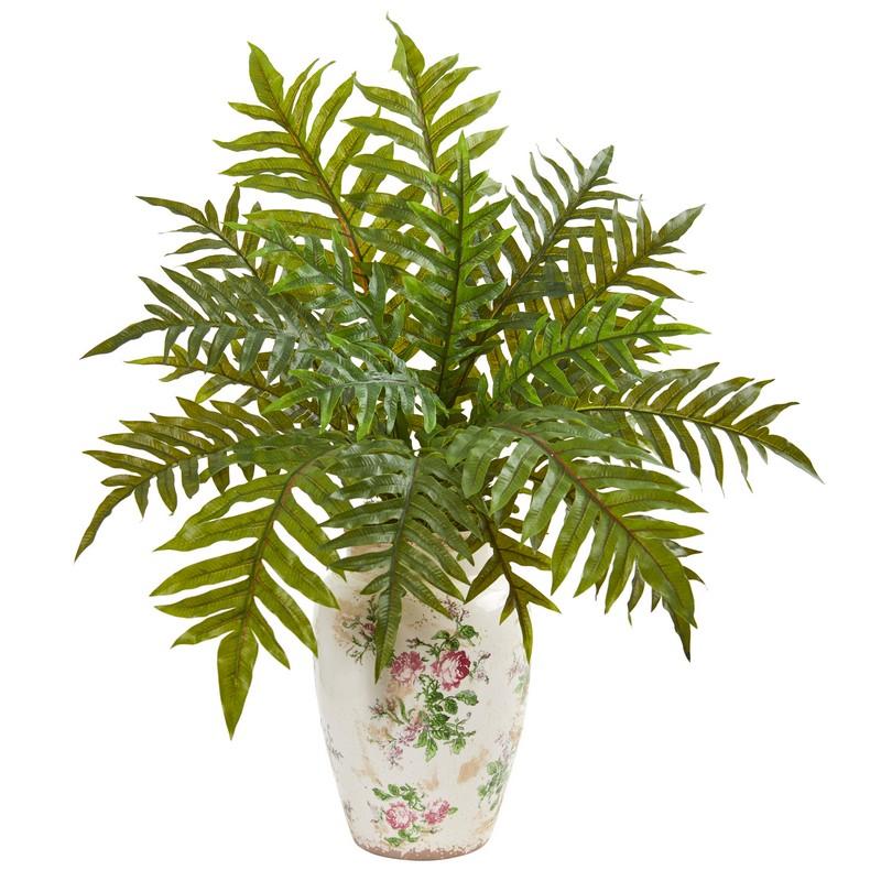 25" Hares Foot Fern Artificial Plant in Decorative Vase (Real Touch)