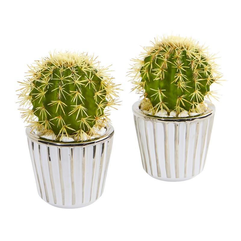 8" Cactus Artificial Plant in Decorative Planter (Set of 2)