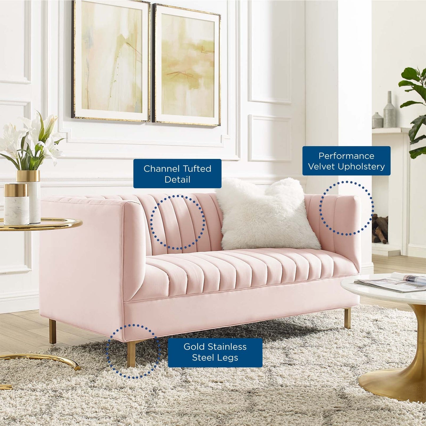 Shift Channel Tufted Performance Velvet Loveseat by Modway