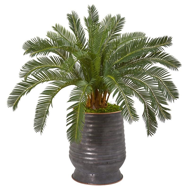 31" Cycas Artificial Plant in Ribbed Metal Planter