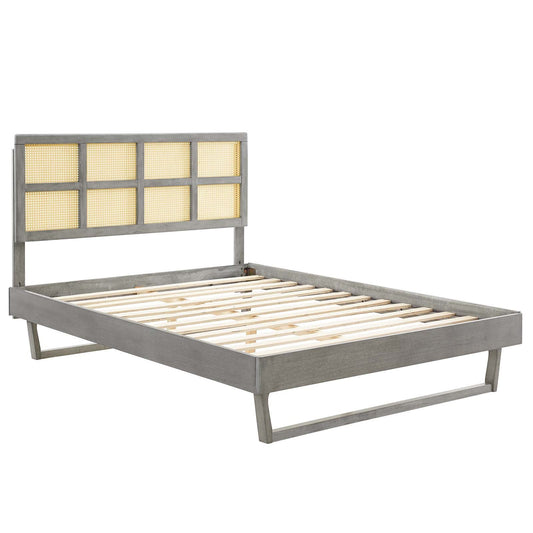 Sidney Cane and Wood Queen Platform Bed With Angular Legs by Modway