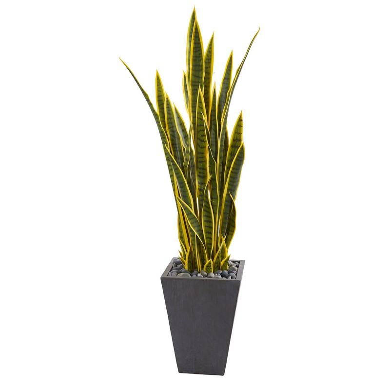 4.5" Sansevieria Artificial Plant in Slate Planter