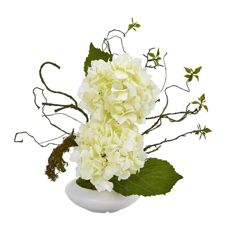 13" Hydrangea Artificial Arrangement in White Vase