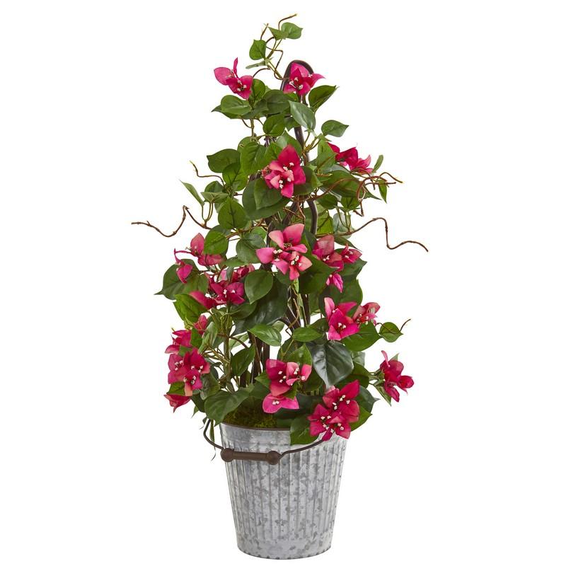 26" Bougainvillea Artificial Climbing Plant in Metal Bucket