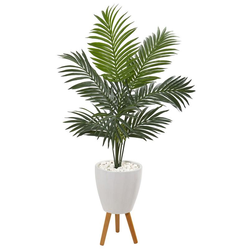4.5" Kentia Artificial Palm Tree in White Planter with Legs