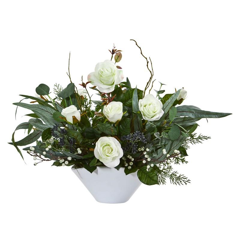 16" Rose and Eucalyptus Artificial Arrangement in Vase