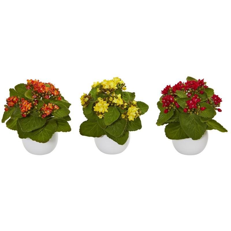 8" Kalanchoe Artificial Plant in White Vase (Set of 3)
