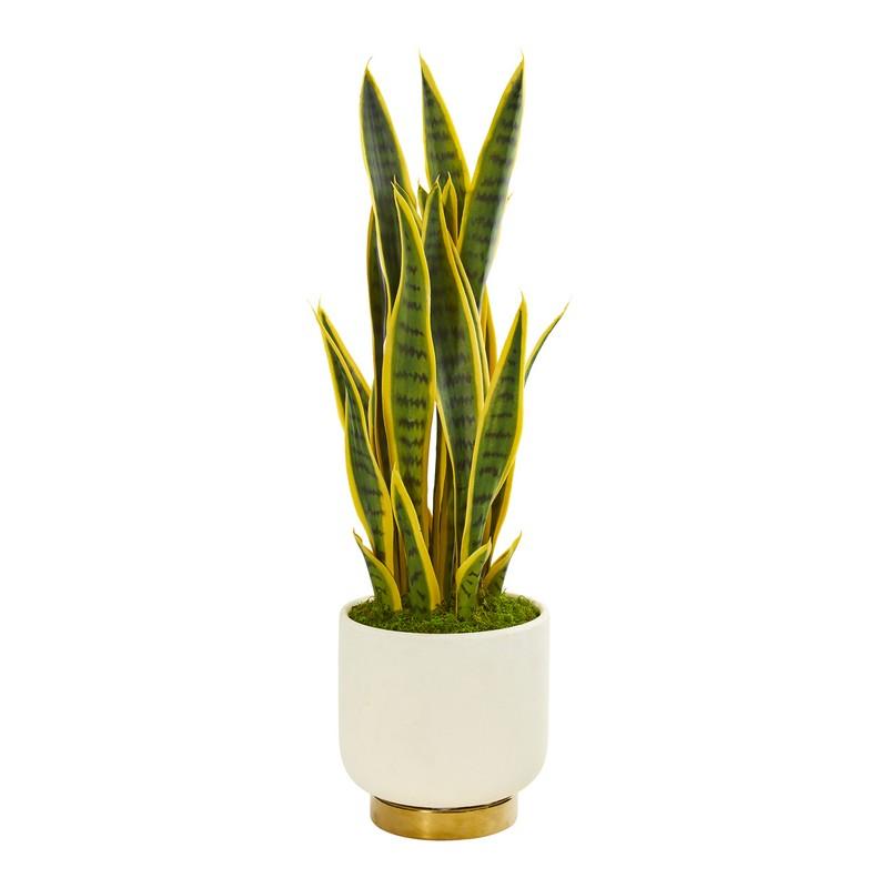 27" Sansevieria Artificial Plant in Designer Bowl