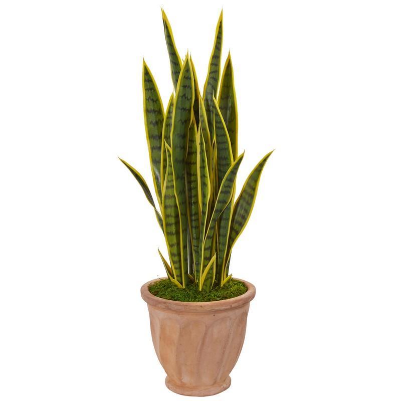 37" Sansevieria Artificial Plant in Terra Cotta Planter