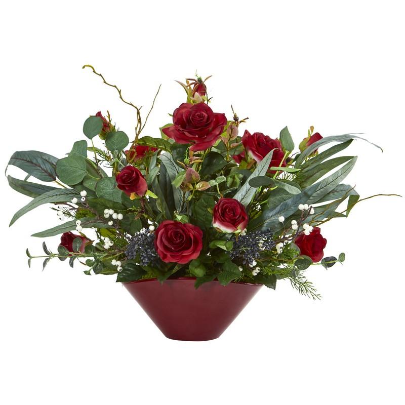 16" Rose and Eucalyptus Artificial Arrangement in Vase