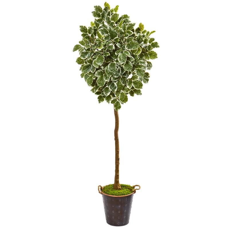 77" Variegated Aralia Artificial Tree in Metal Planter