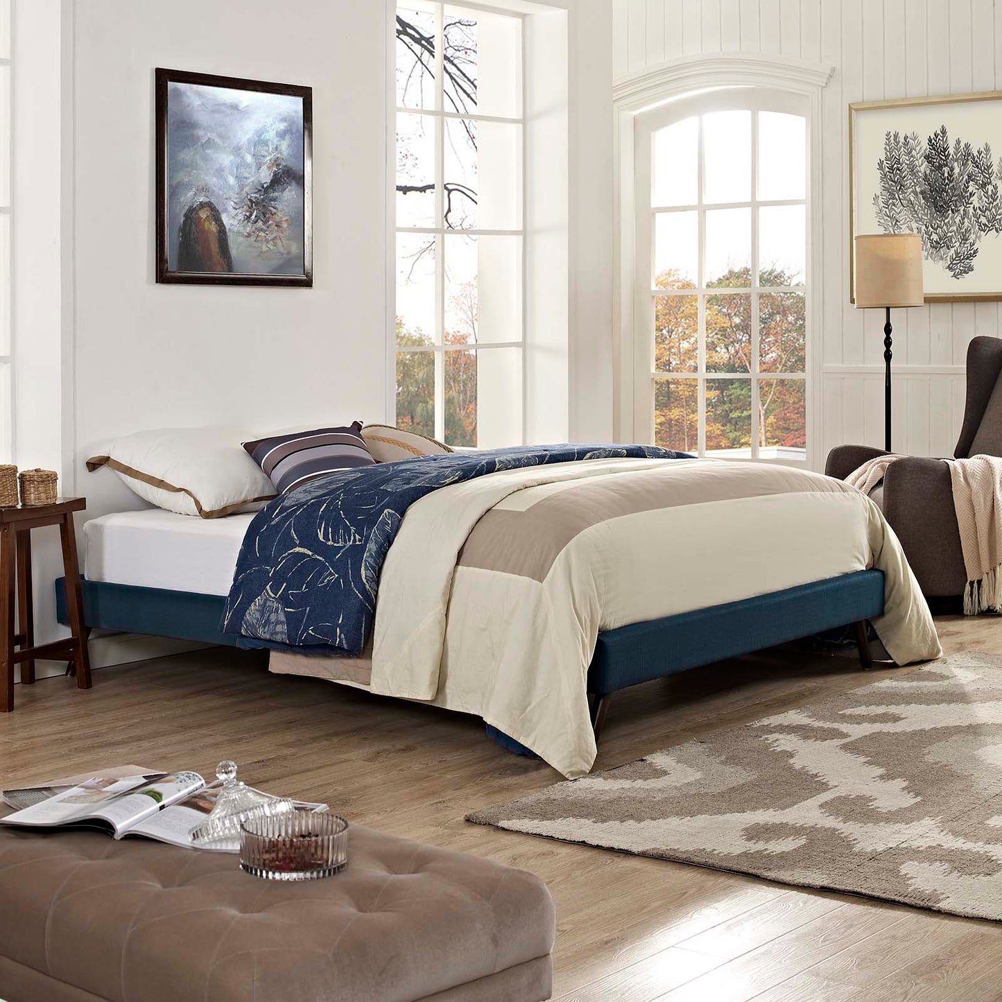 Loryn Fabric Full Bed Frame with Round Splayed Legs by Modway