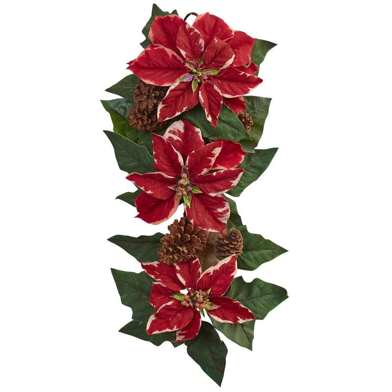 25" Poinsettia, Pine Cone & Burlap Teardrop