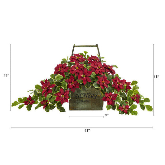 18" Poinsettia and Variegated Holly Artificial Plant