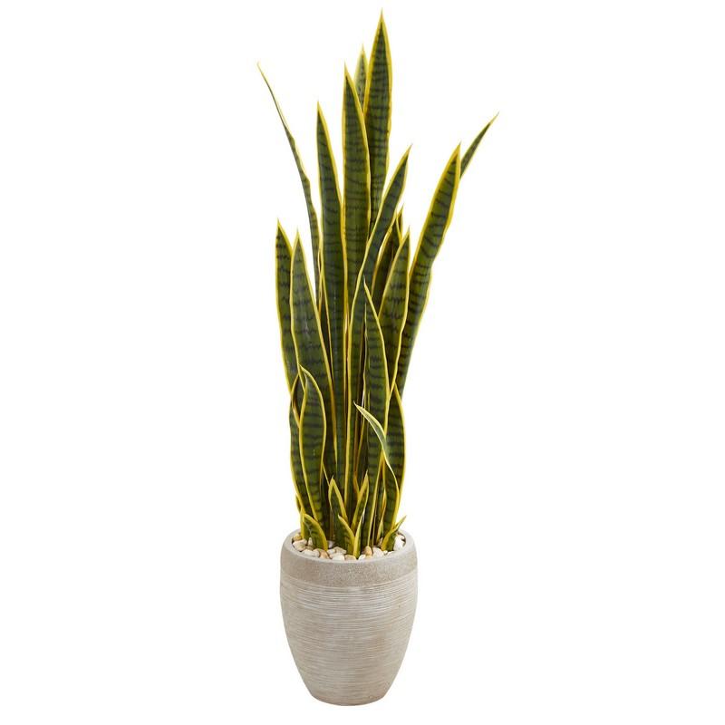 52" Sansevieria Artificial Plant in Sand Colored Planter