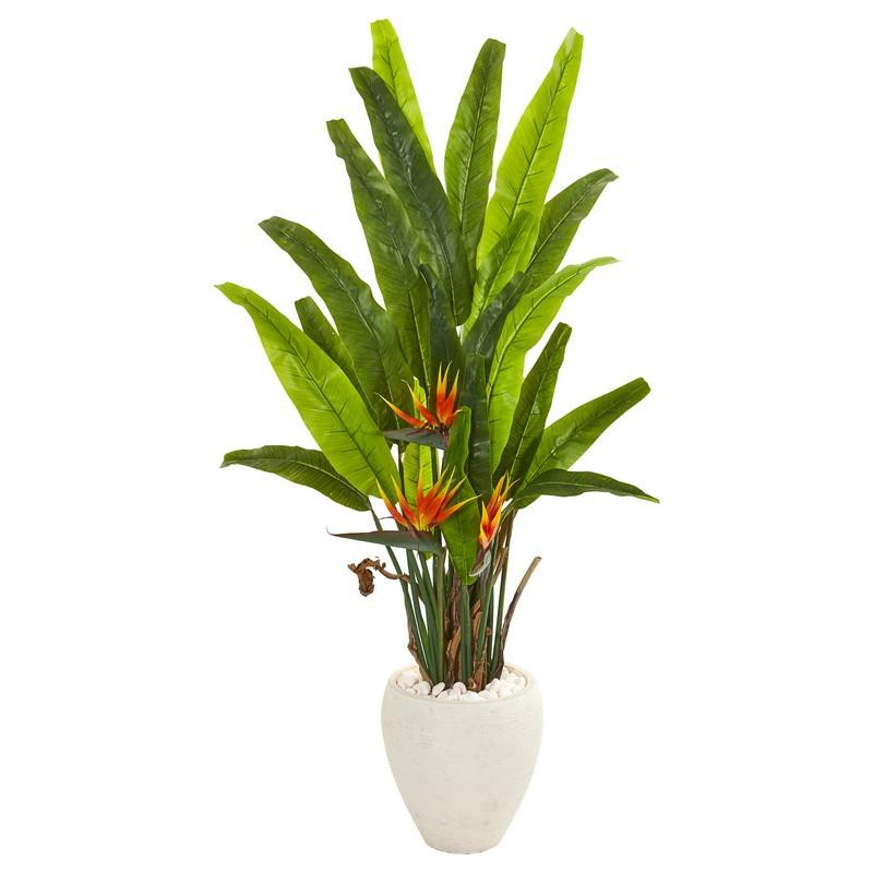 59" Bird of Paradise Artificial Plant in White Planter