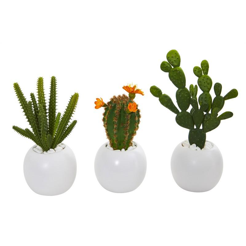10" Mix Succulent Artificial Plant in White Planter (Set of 3)