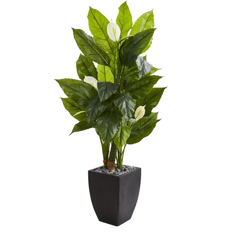 63" Spathyfillum Artificial Plant in Black Planter (Real Touch)