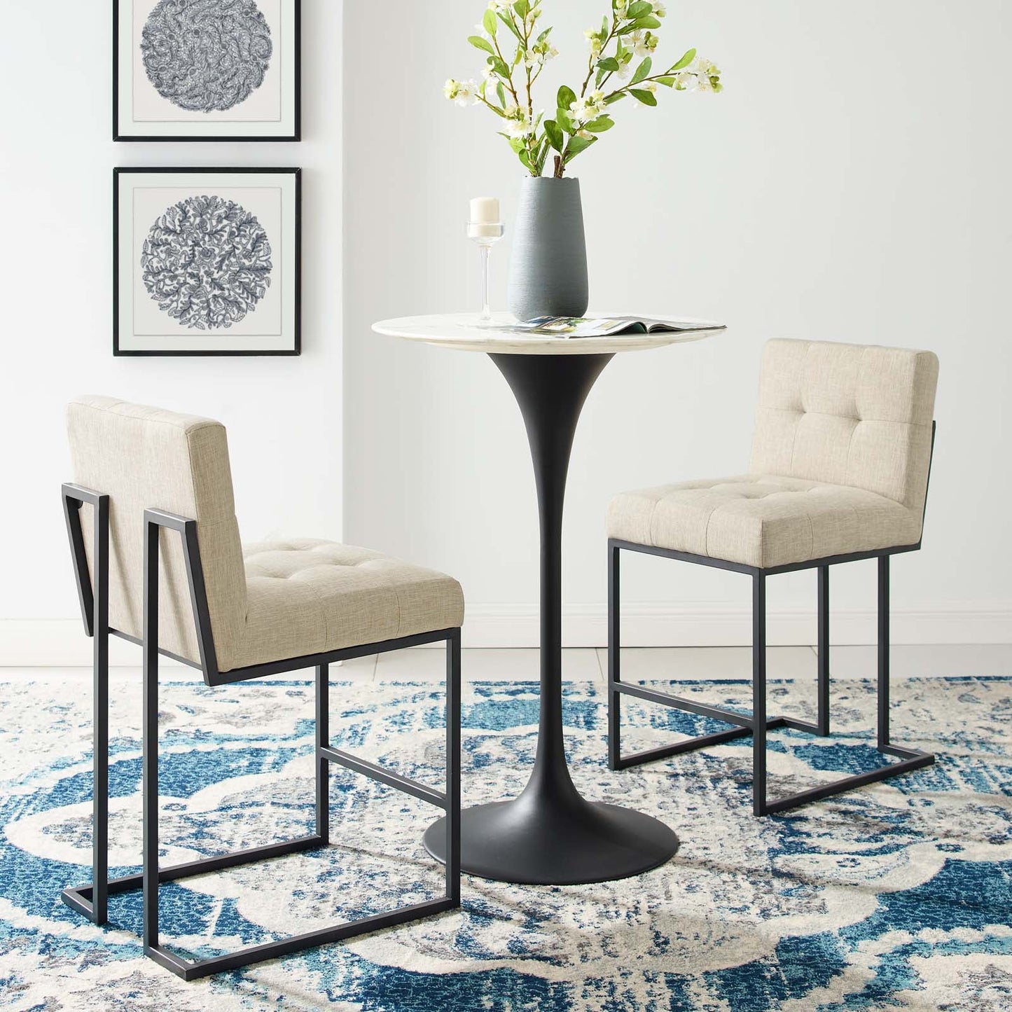 Privy Black Stainless Steel Upholstered Fabric Counter Stool Set of 2 by Modway