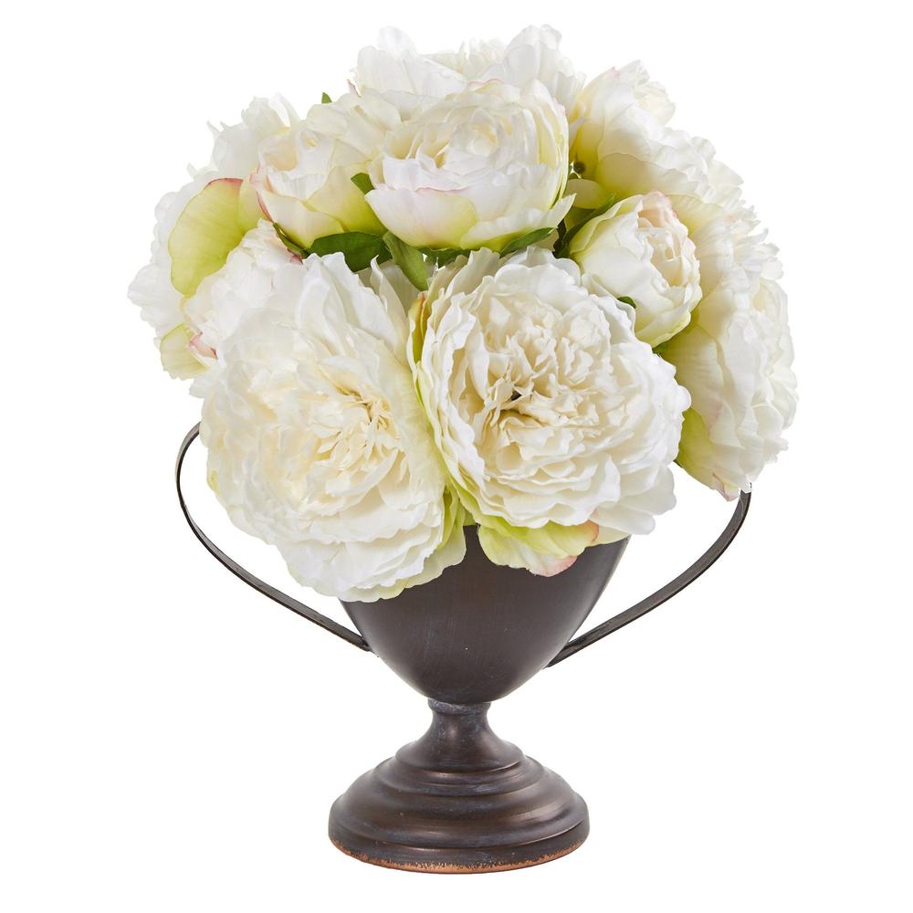 11" Peony Artificial Arrangement in Metal Goblet