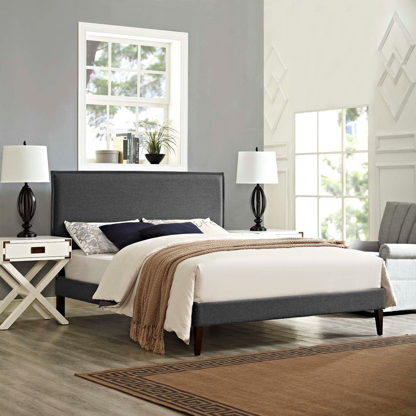 Amaris Fabric Full Platform Bed with Squared Tapered Legs by Modway