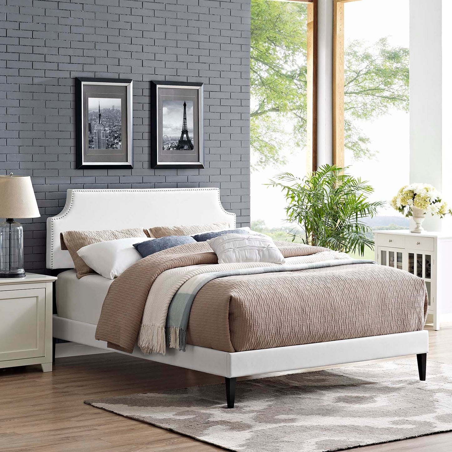Corene Vinyl Full Platform Bed with Squared Tapered Legs by Modway