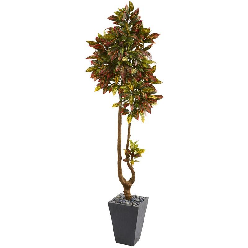 70" Croton Artificial Tree in Slate Planter