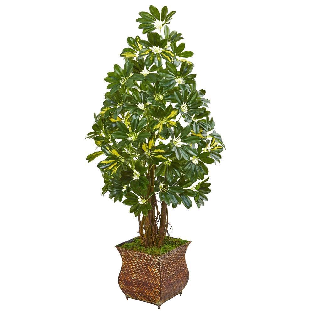 52" Schefflera Artificial Tree in Brown Metal Planter
