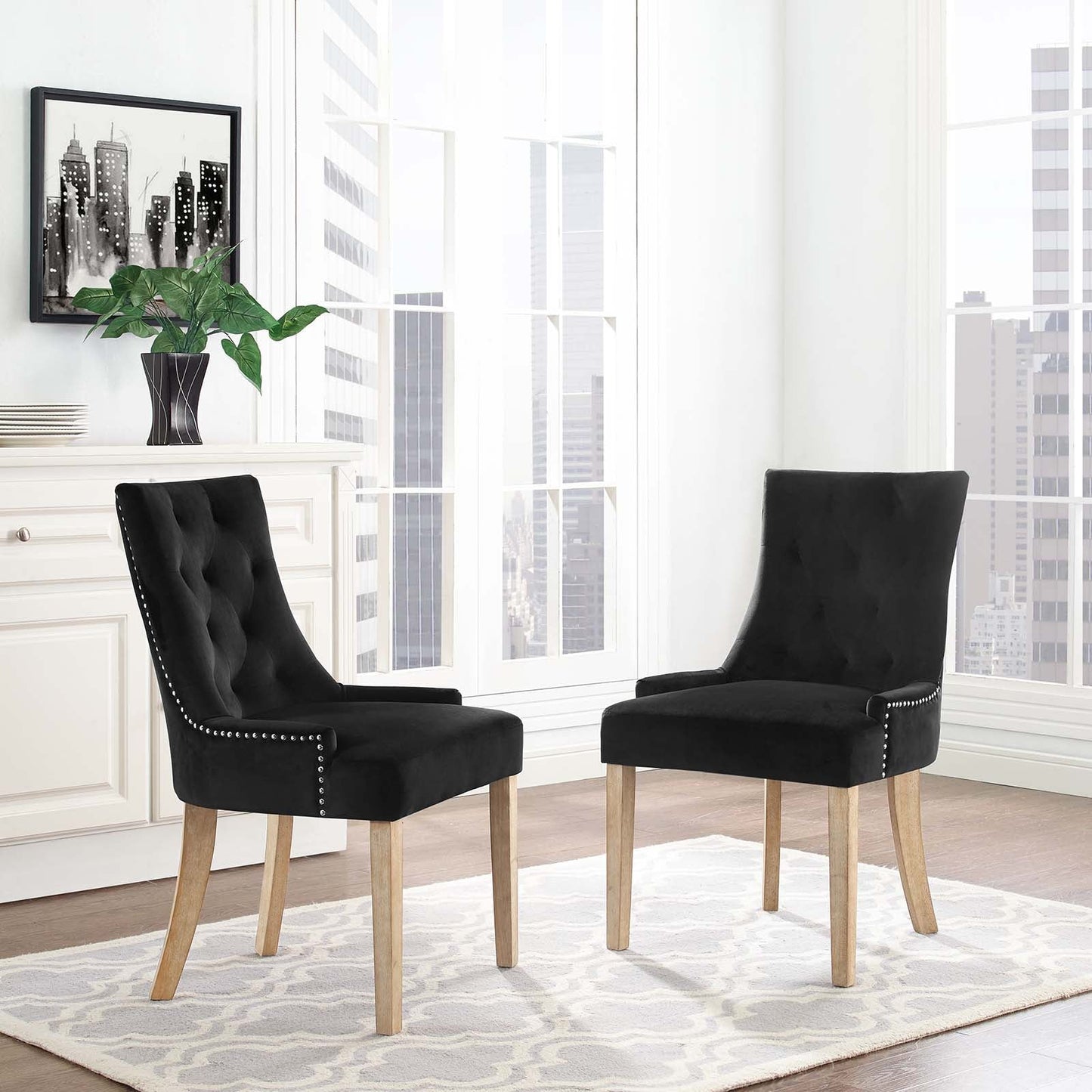 Pose Performance Velvet Dining Chair Set of 2 in Black