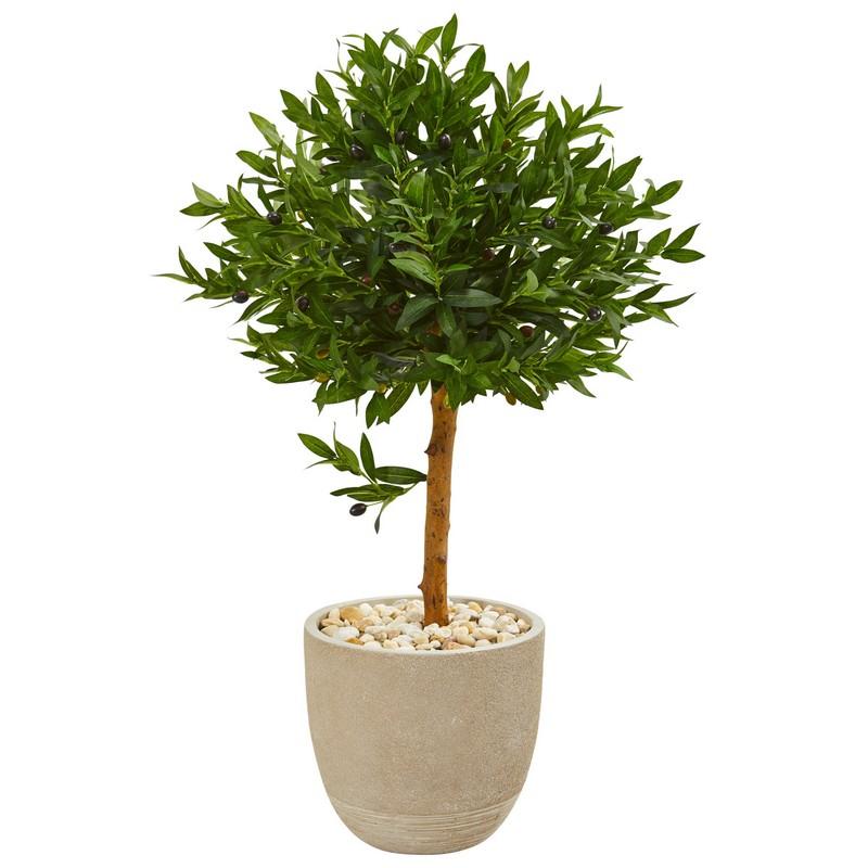 40" Olive Topiary Artificial Tree in Sand Stone Planter UV Resistant