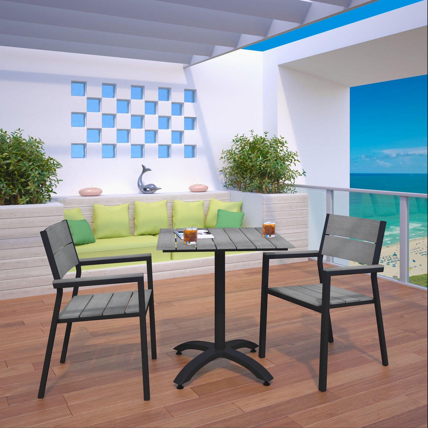 Maine 3 Piece Outdoor Patio Dining Set by Modway