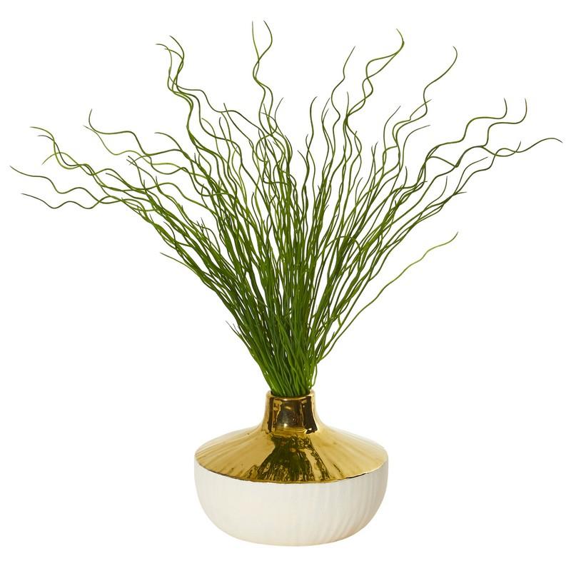 19" Curly Grass Artificial Plant in Designer Planter