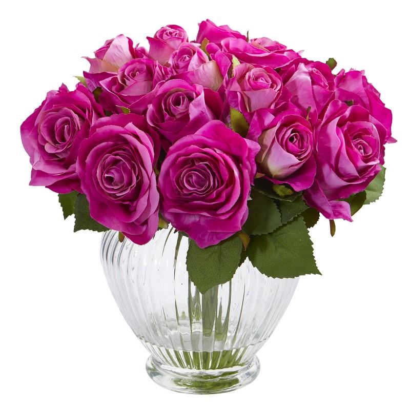 9" Rose Artificial Floral Arrangement in Elegant Glass Vase