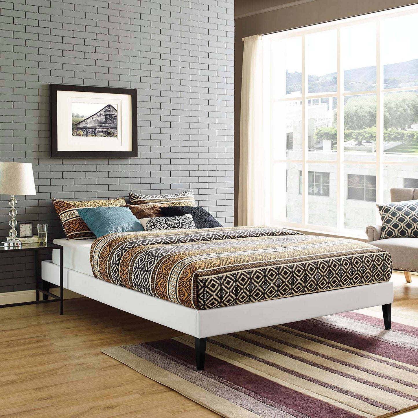 Tessie Vinyl Queen Bed Frame with Squared Tapered Legs by Modway