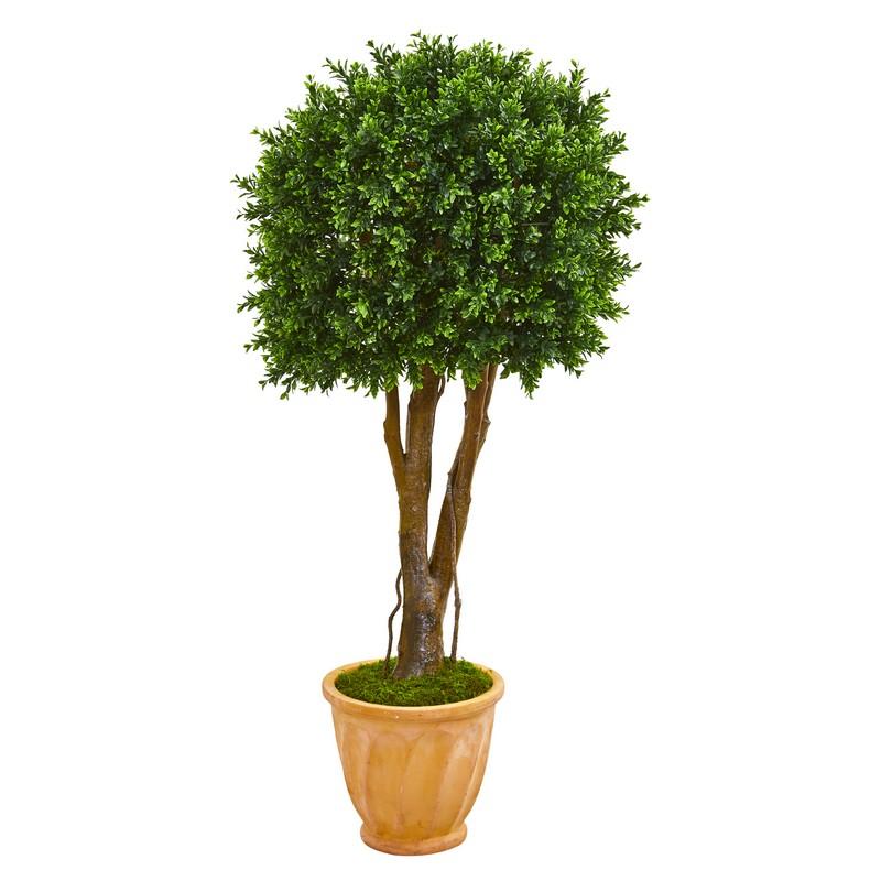 50" Boxwood Artificial Topiary Tree in Terra-Cotta Planter UV Resistant