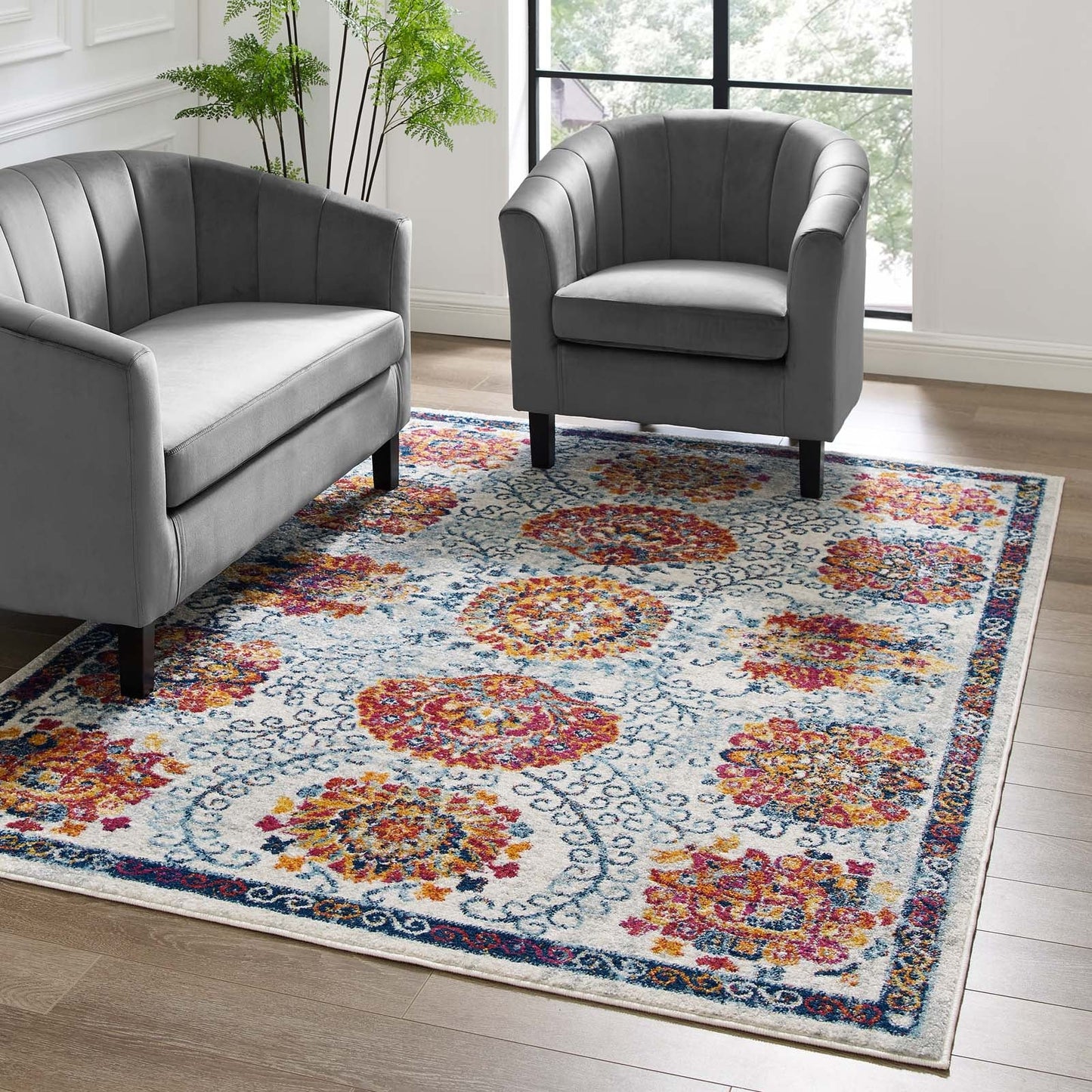 Entourage Kensie Distressed Floral Moroccan Trellis 5x8 Area Rug by Modway