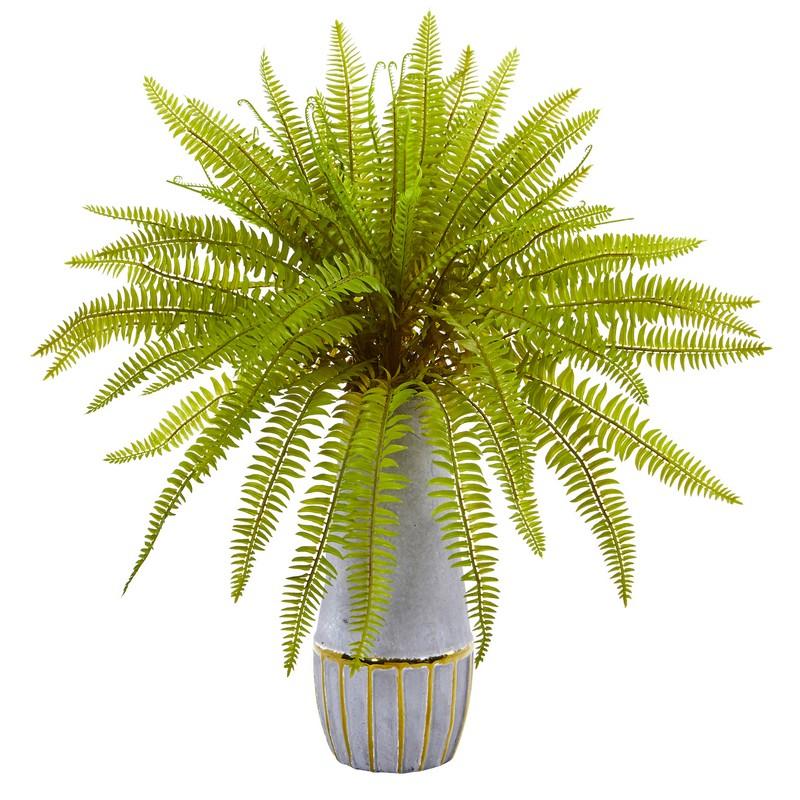 18" Fern Grass Artificial Plant in Stoneware Planter