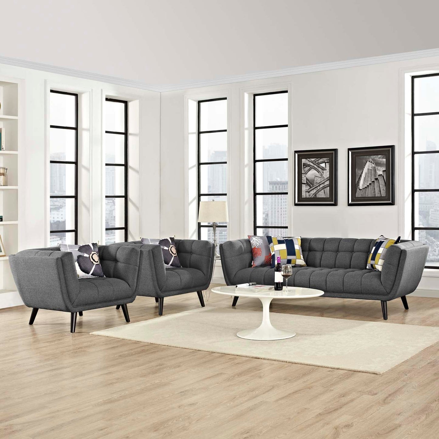 Bestow 3 Piece Upholstered Fabric Sofa and Armchair Set by Modway