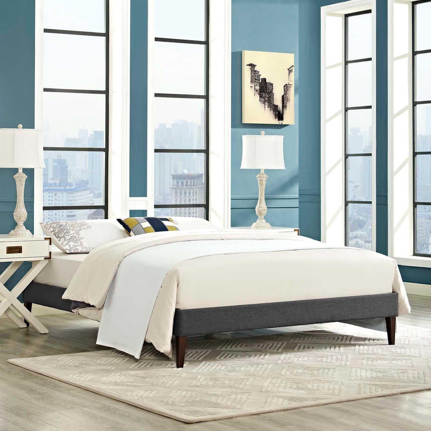 Tessie Fabric Full Bed Frame with Squared Tapered Legs by Modway
