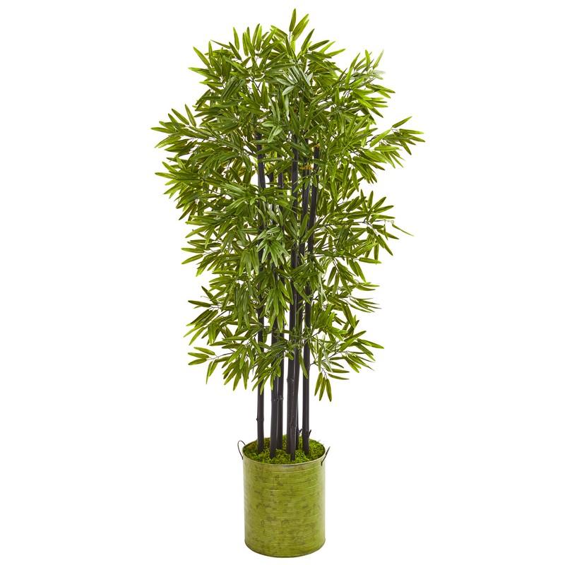 57" Bamboo Artificial Tree with Black Trunks in Green Planter UV Resistant